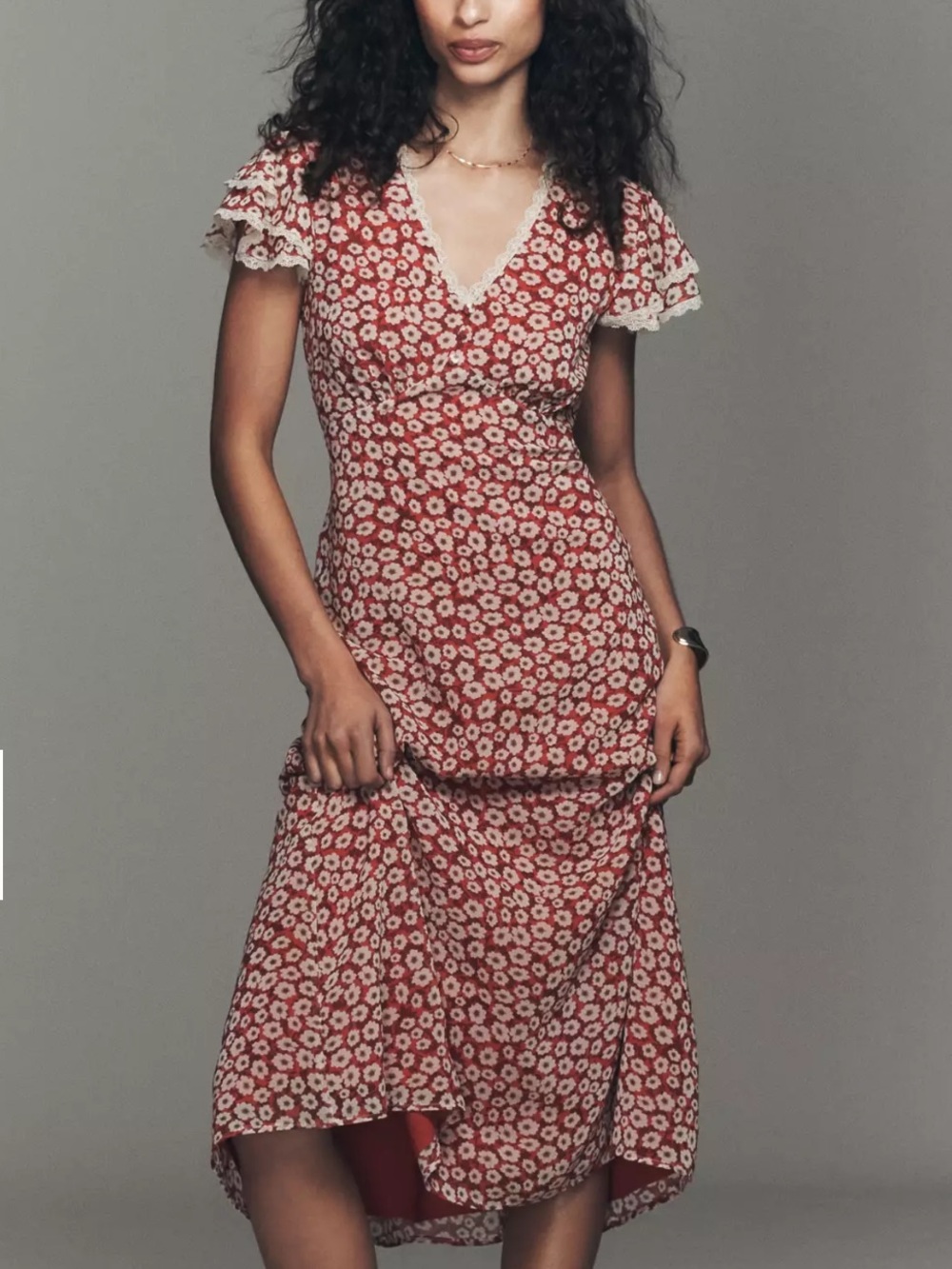 Exquise Anthropologie V-Neck Flutter-Sleeve Midi Dress Floral Red
Prairiecore